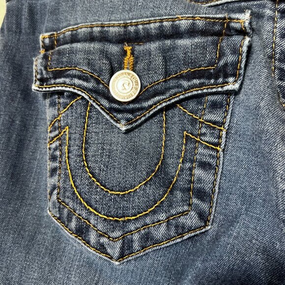 True Religion Distressed Skinny  Blue Jeans Flap Pockets Frayed Raw Hem Sz 30 - Picture 2 of 16